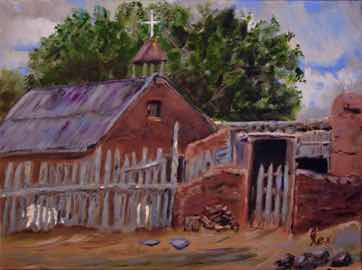 New Mexico Churchyard, oil on canvas panel, 12"x16"