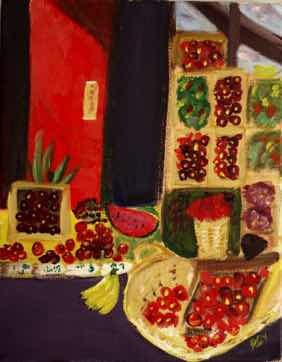 Fruit Stand Rue Poncelet, acrylic on canvas,11"x14"