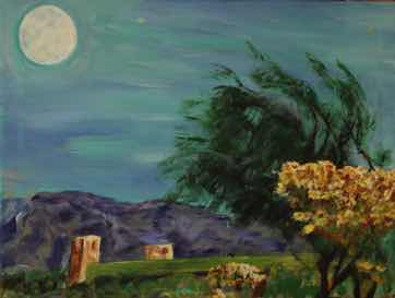 Bowing to the Breeze, or Twilight from a Palm Springs Parking Lot, acrylic on canvas, 18"x24" Bowing to the Breeze, or Twilight from a Palm Springs Parking Lot, acrylic on canvas, 18"x24"