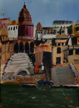 Holy Flame on the Ganga, acrylic on paper, 15"x11" Holy Flame on the Ganga, acrylic on paper, 15"x11"