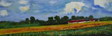 French Farm, acrylic on canvas, 10"x30" French Farm, acrylic on canvas, 10"x30"