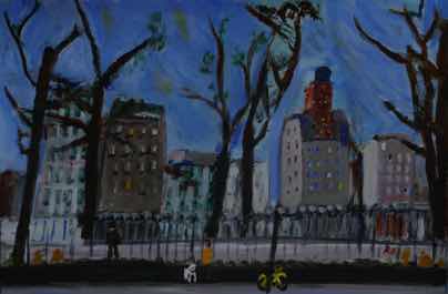 New York Naive, acrylic on watercolor paper, framed, 18"x22" New York Naive, acrylic on watercolor paper, framed, 18"x22"
